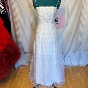 Sweet Embroidered silver stars white prom dress for princess